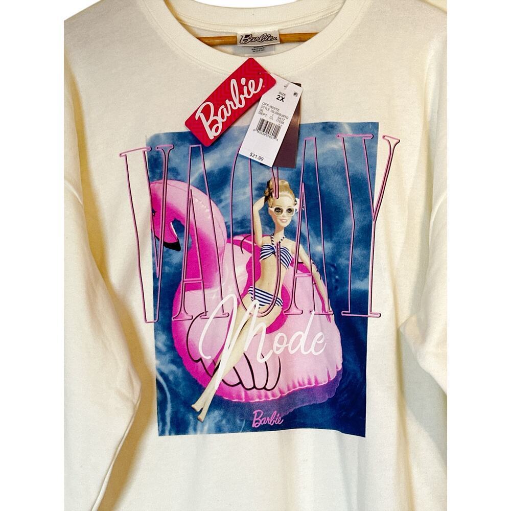 Barbie Women's Long Sleeve Graphic Vacay Mode Sweatshirt Size 2x Off Whi — image 4 of 8